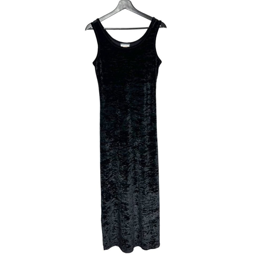 Vintage 90s Black Crush Velvet Sleeveless Full Length Dress Medium